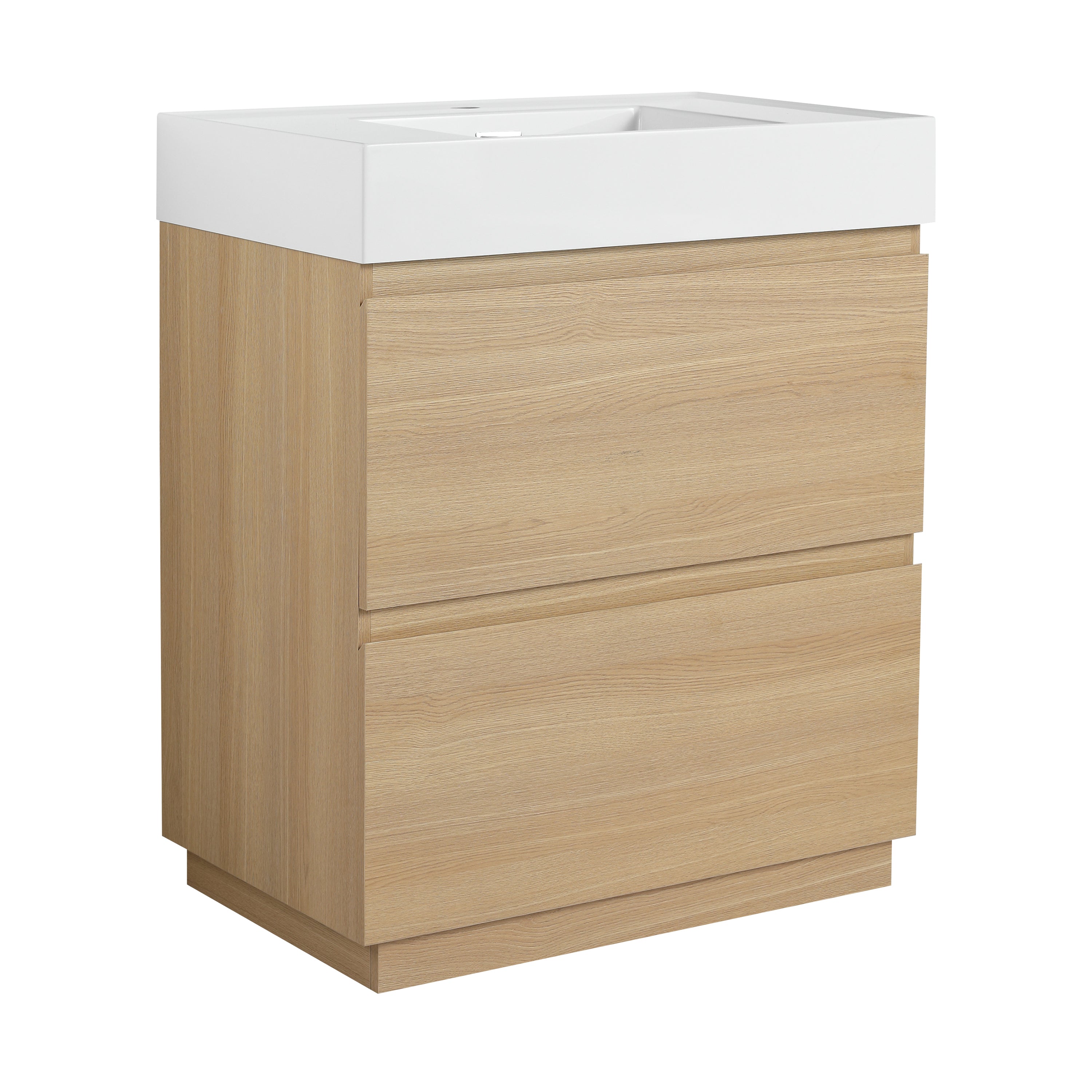 Modern Oak 30' Bathroom Vanity with Single Sink and Double Drawer, Freestanding Engineered Wood Cabinet