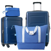 Expanable Spinner Wheels 2 Piece Luggage Set with Bags ABS Lightweight Suitcase with TSA Lock 20inch+24inch Blue