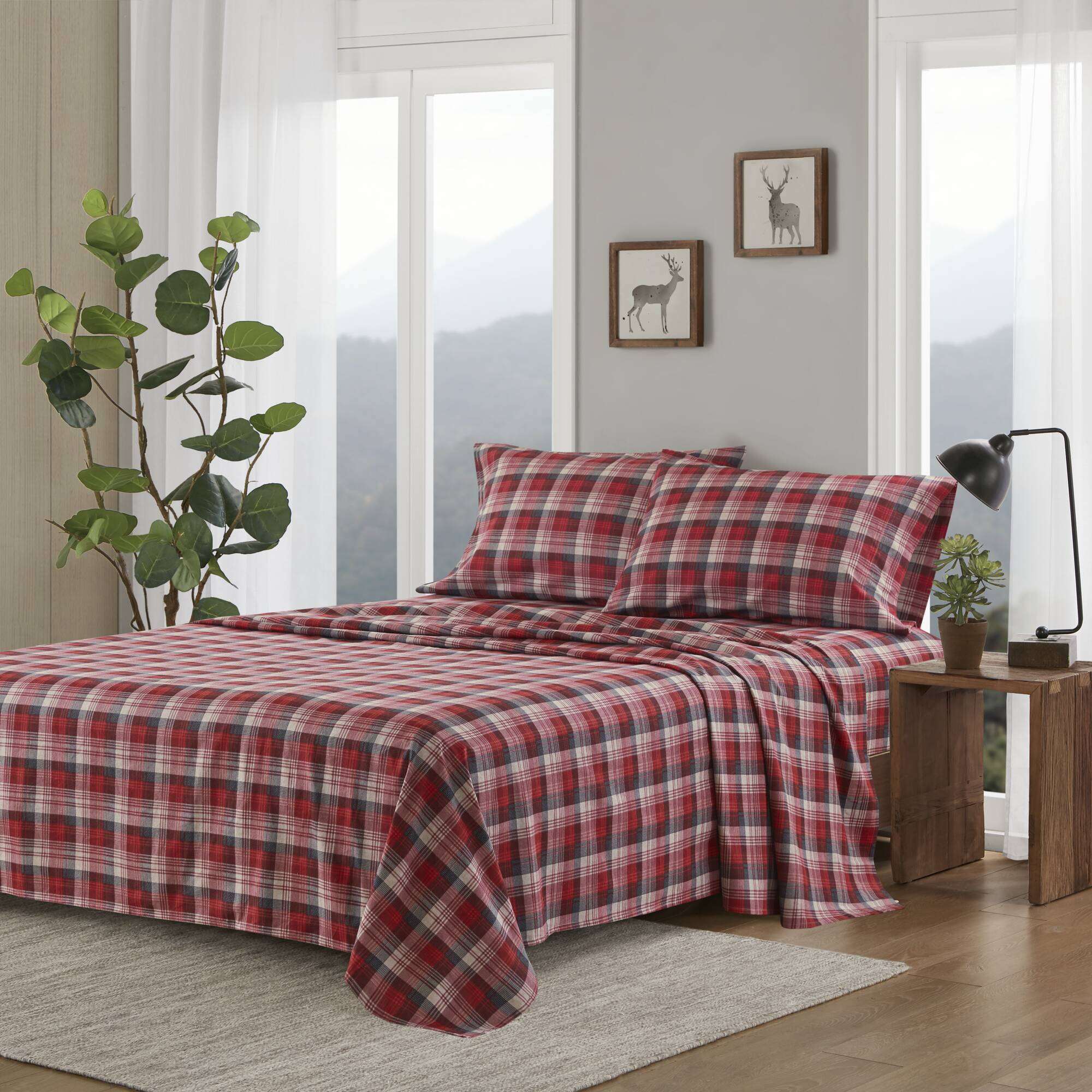 4 PCS Full Sheet Set Red Plaid