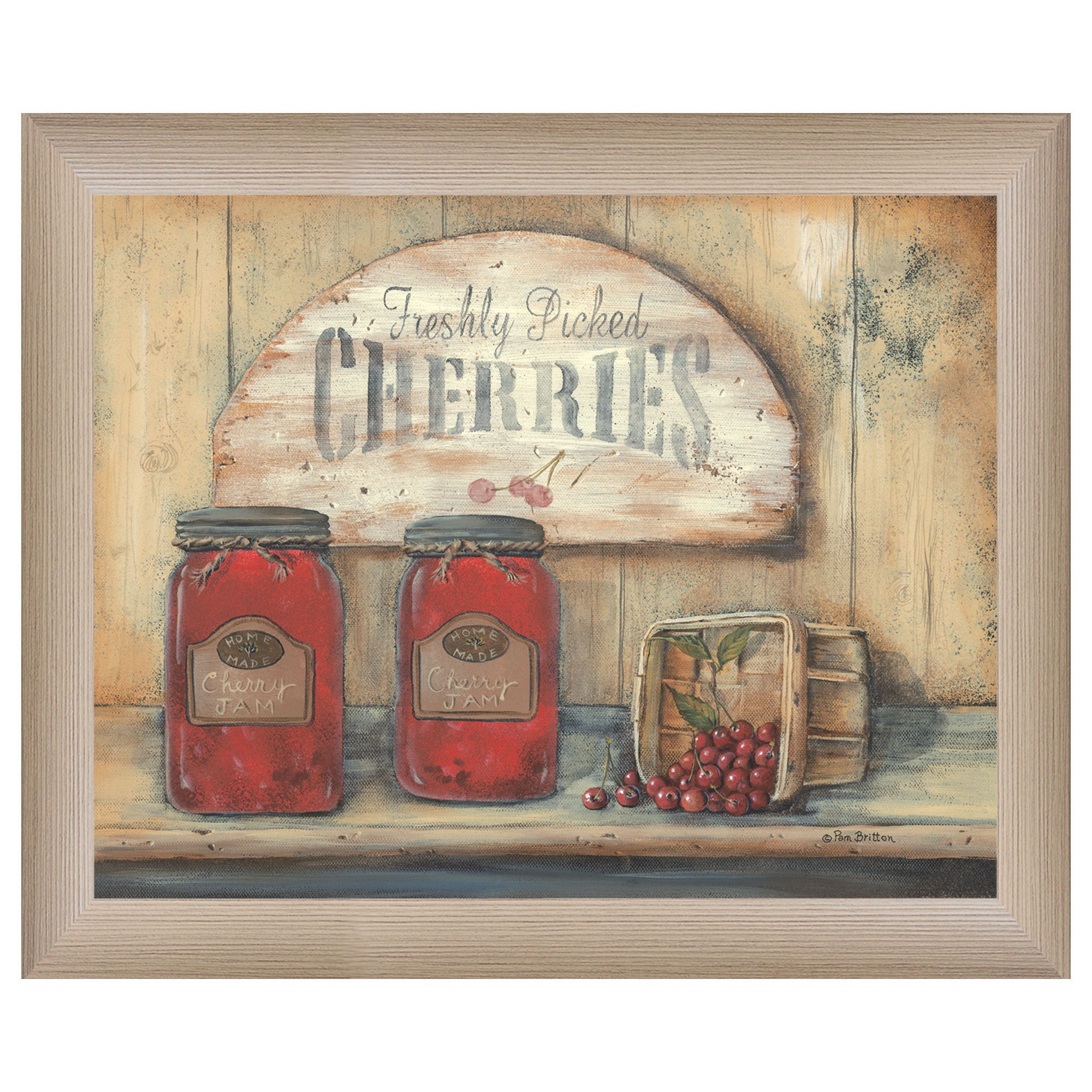 'CHERRY JAM' by Pam Britton, Ready to Hang Framed print, Taupe Frame