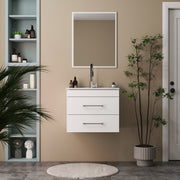 24-Inch White Gloss Wall-Mounted Bathroom Vanity with Double Drawers,Soft-Close System, Ceramic Sink, and Aluminium frame – Create a Modern and Minimalist Bathroom Space!Glossy White