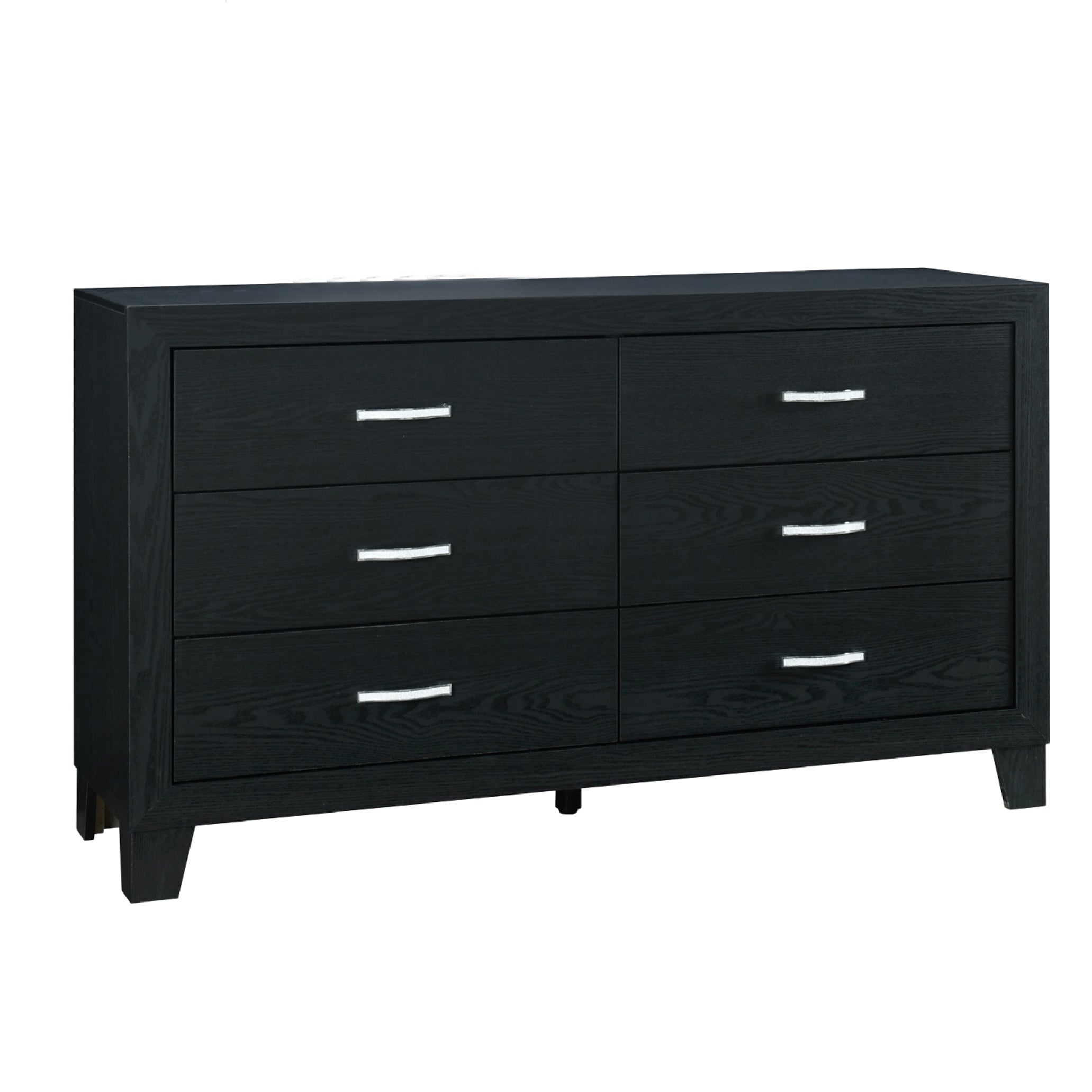 CARLOS Black Dresser with 6 Drawers and Glamour Hardware in Solid Wood and MDF