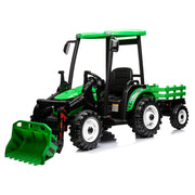 24V Kids Ride on Tractors with Parent Remote Control, Pedal Tractors with Working Loader and Backhoe Digger, Kids' Ride on Car Toys 24V Battery Powered Electric Vehicles with Trailer, Digger (Green)