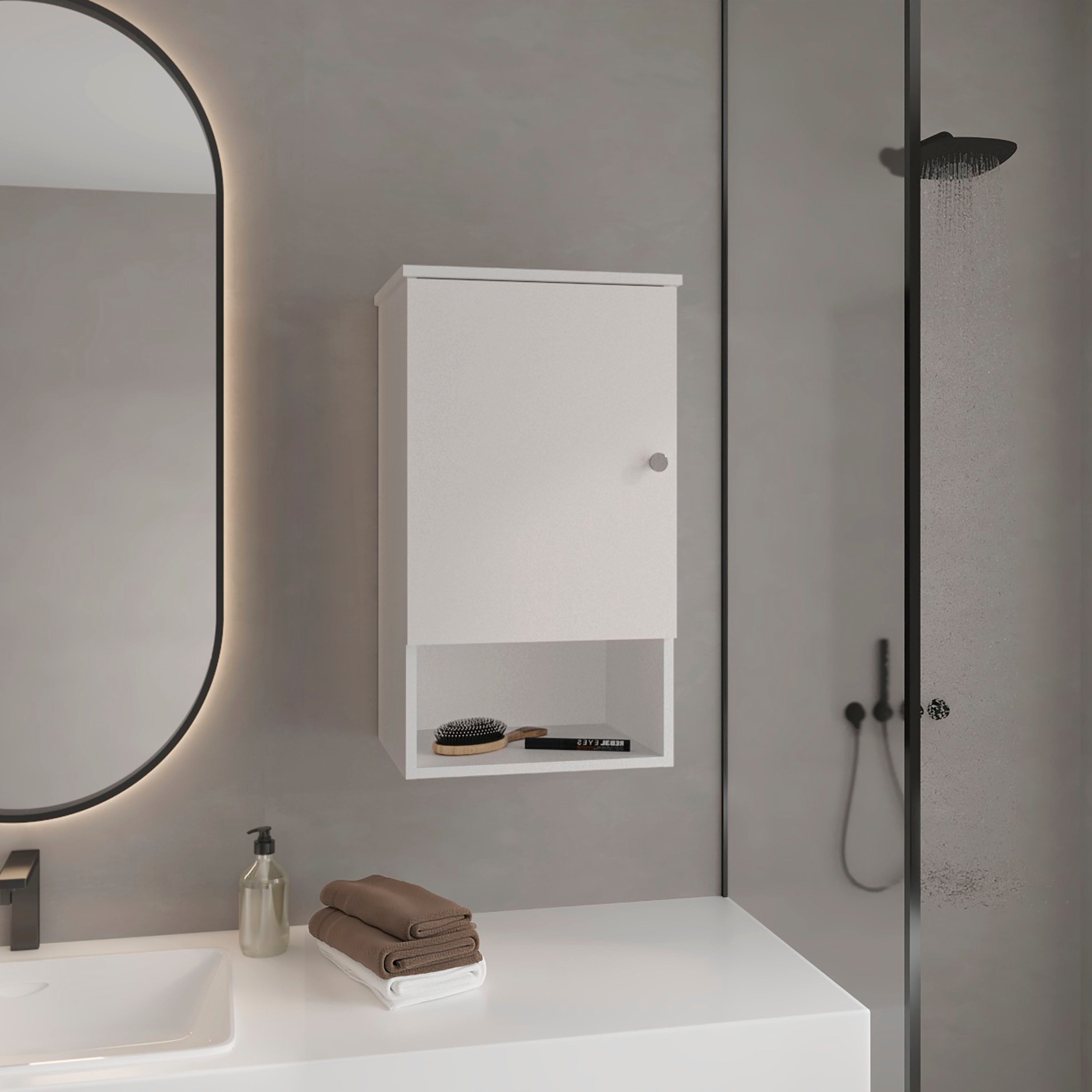 Medicine Cabinet 28.6' H, with 1 Door and 3 Shelves, White