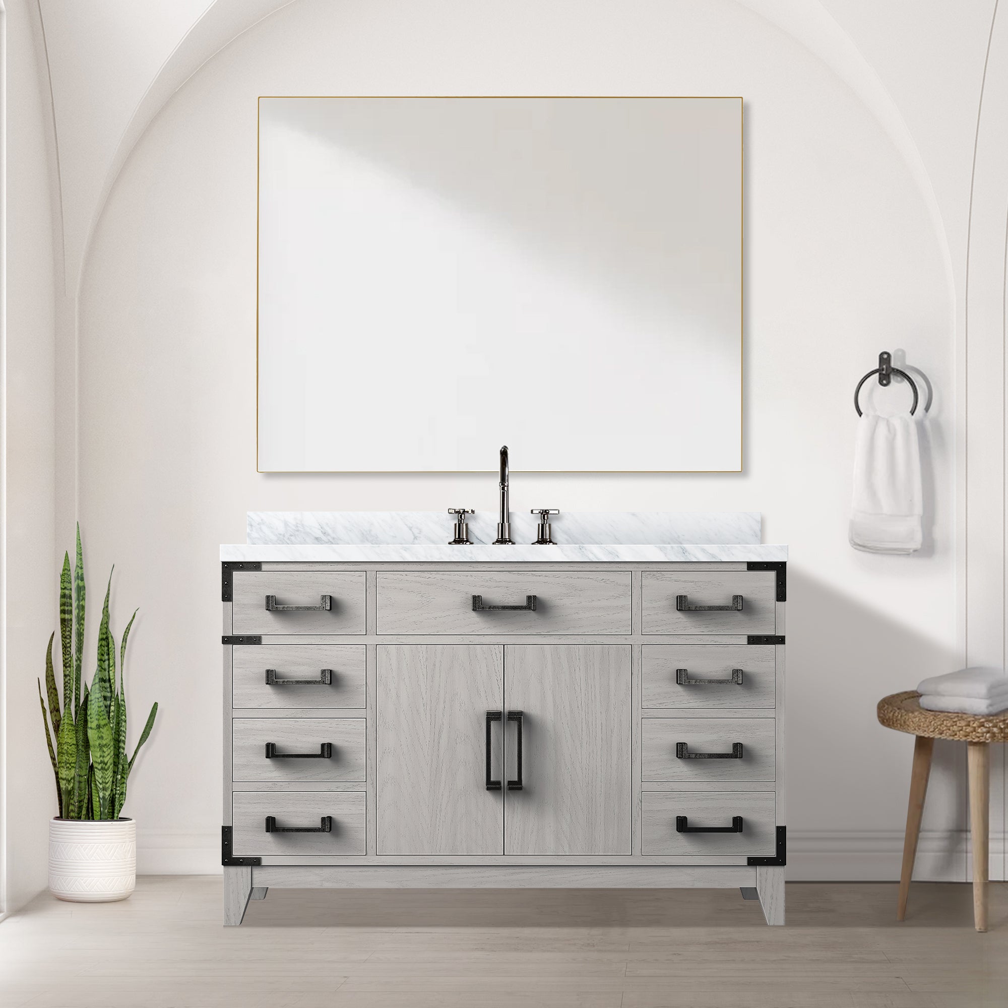 White Oak Single Bath Vanity 48 in. W x 22 in. D, with Carrara Marble Top