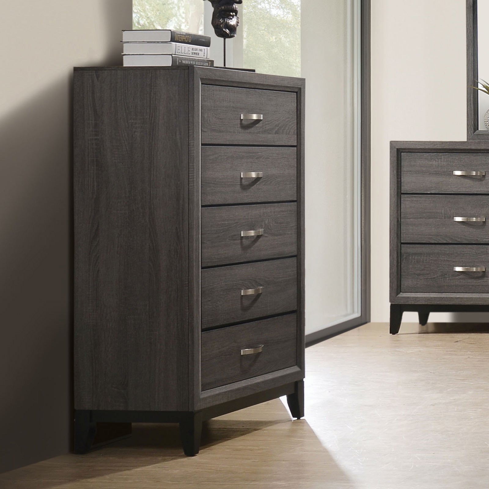Contemporary Style 1pc Chest Modern Look Two Tone Design Wooden Legs Nickel Bar Pulls Gray Finish Bedroom Furniture