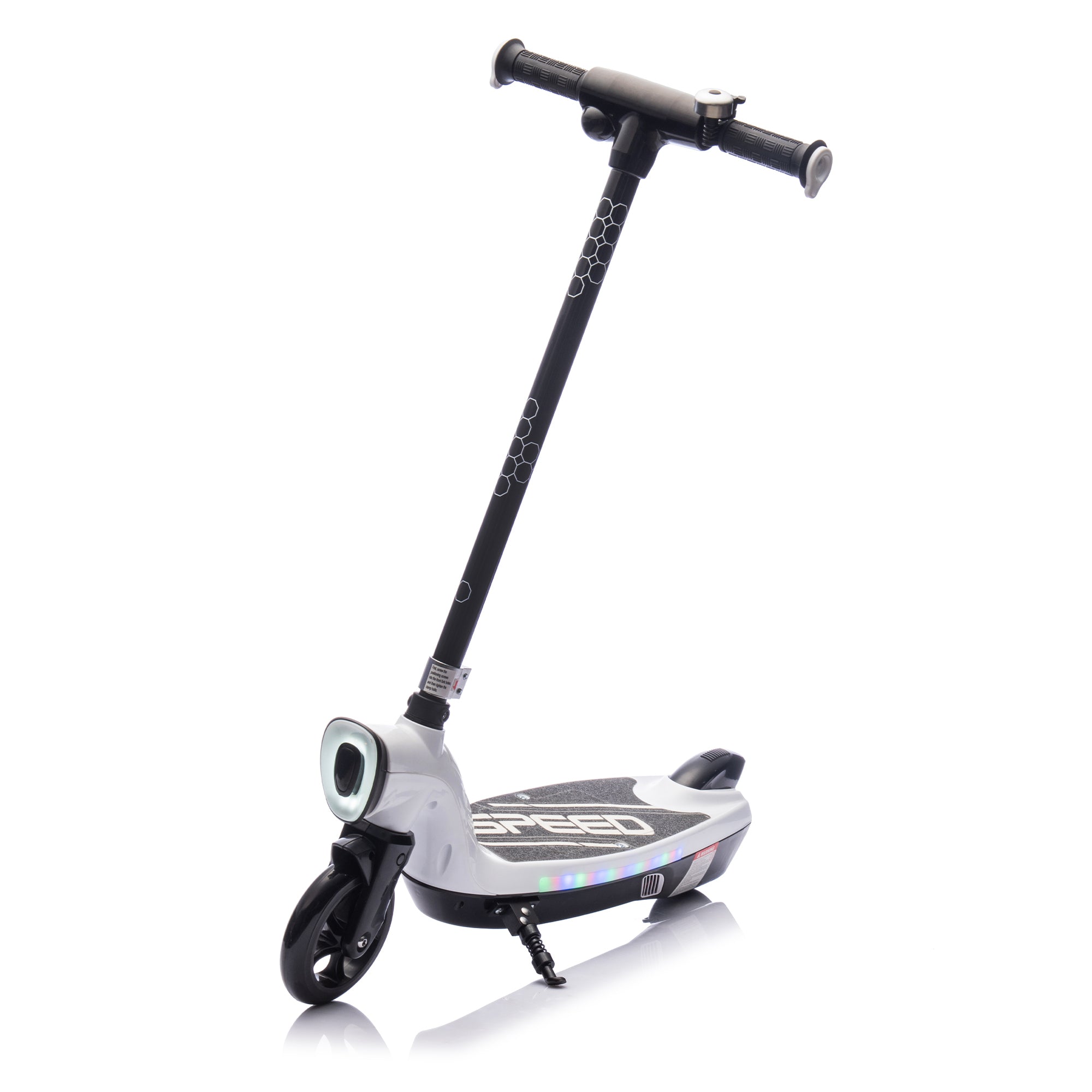 Kids Ride On Electric Scooter With Kickstand,Scooter Bell,Faster Speed And Longer Usage Time,Rear Brake,Wider Pedal,Non-Slip Handle,Colorful LED Lights,5.59-6.84 MPH For Kids 6+.