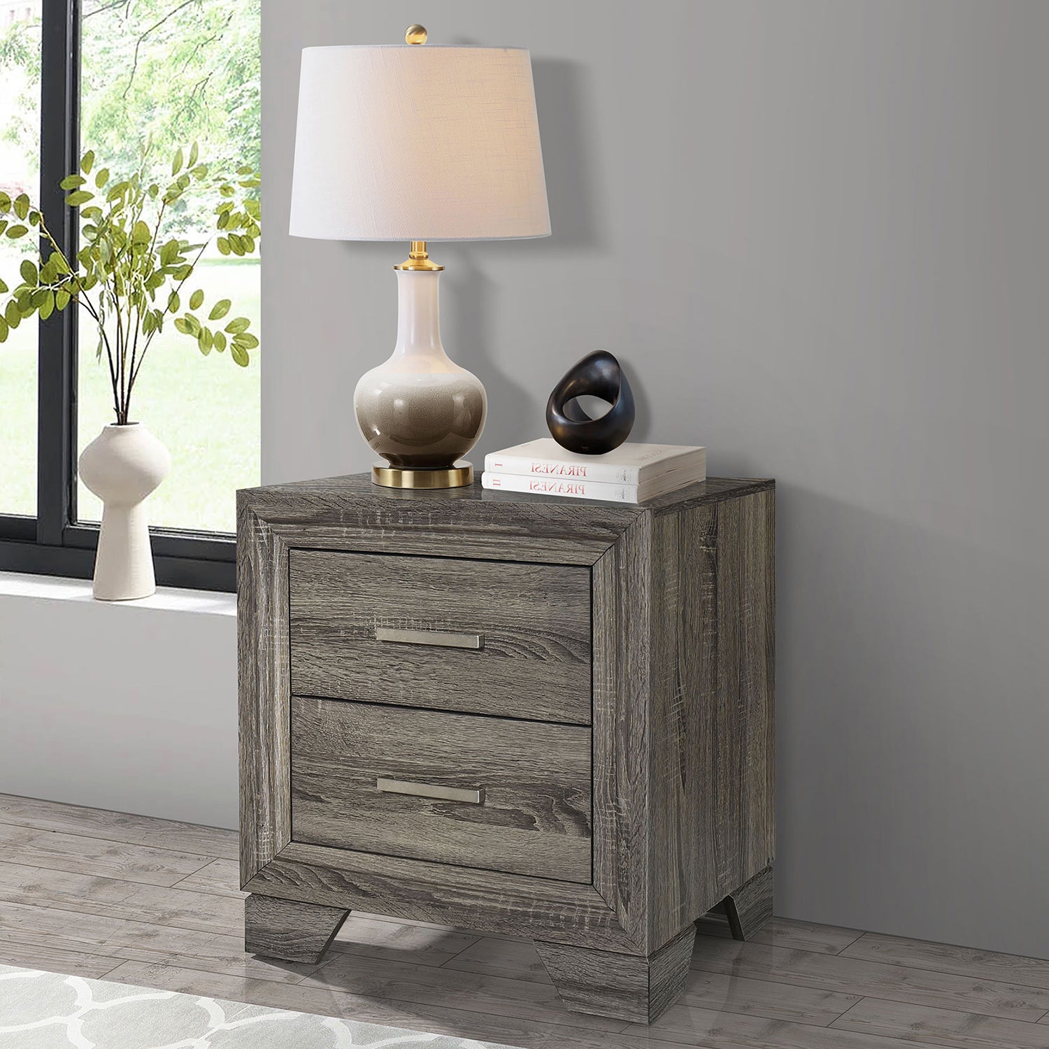 Funston Brown Oak 2-drawer Nightstand Bedside Table