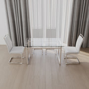 51 inch Glass Dining Table Set for 4, Dining Table & Chair Sets with Silver Plating Legs for Kitchen, Modern Rectangle Tempered Glass Table Top and  PU Dining  armless Chair for Dining Room
