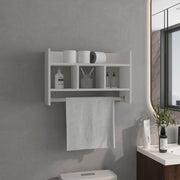 Bathroom Wall Shelf with Towel Bar, Compact Storage With A Wide Upper Shelf, Three Comapct Middle Shelves and Towel Holder for Bathroom Organizer, White