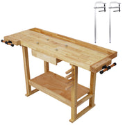 55-Inch Wood Workbench - Wooden Workbench for Garage Workshop and Home, with Bar Clamps Set 20 inch x 4-3/4 inch Throat,Pack of 2
