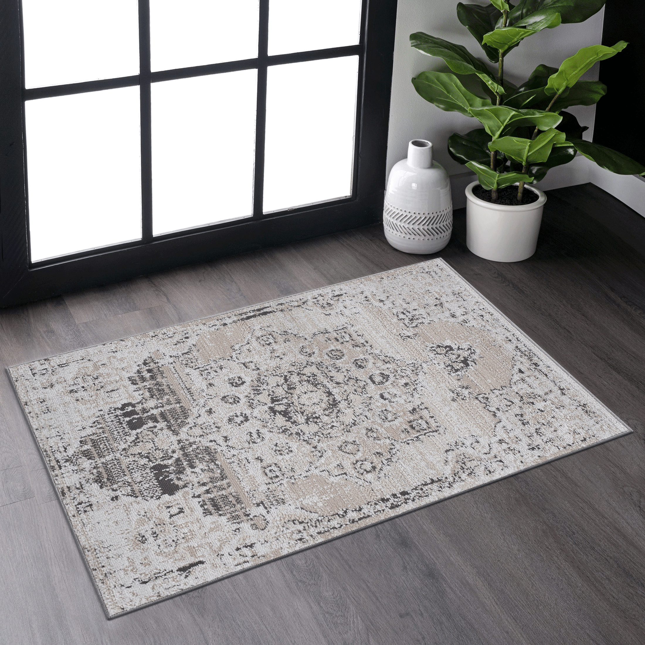 LOOM & LUXE Collection 2X3 Cream/Beige /Medallion Non-Shedding Living Room Bedroom Dining Home Office Stylish and Stain Resistant Area Rug