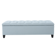 GLOUSTER Contemporary Storage Ottoman V2 with Button Tufting in Blue Fabric, 51 Inches