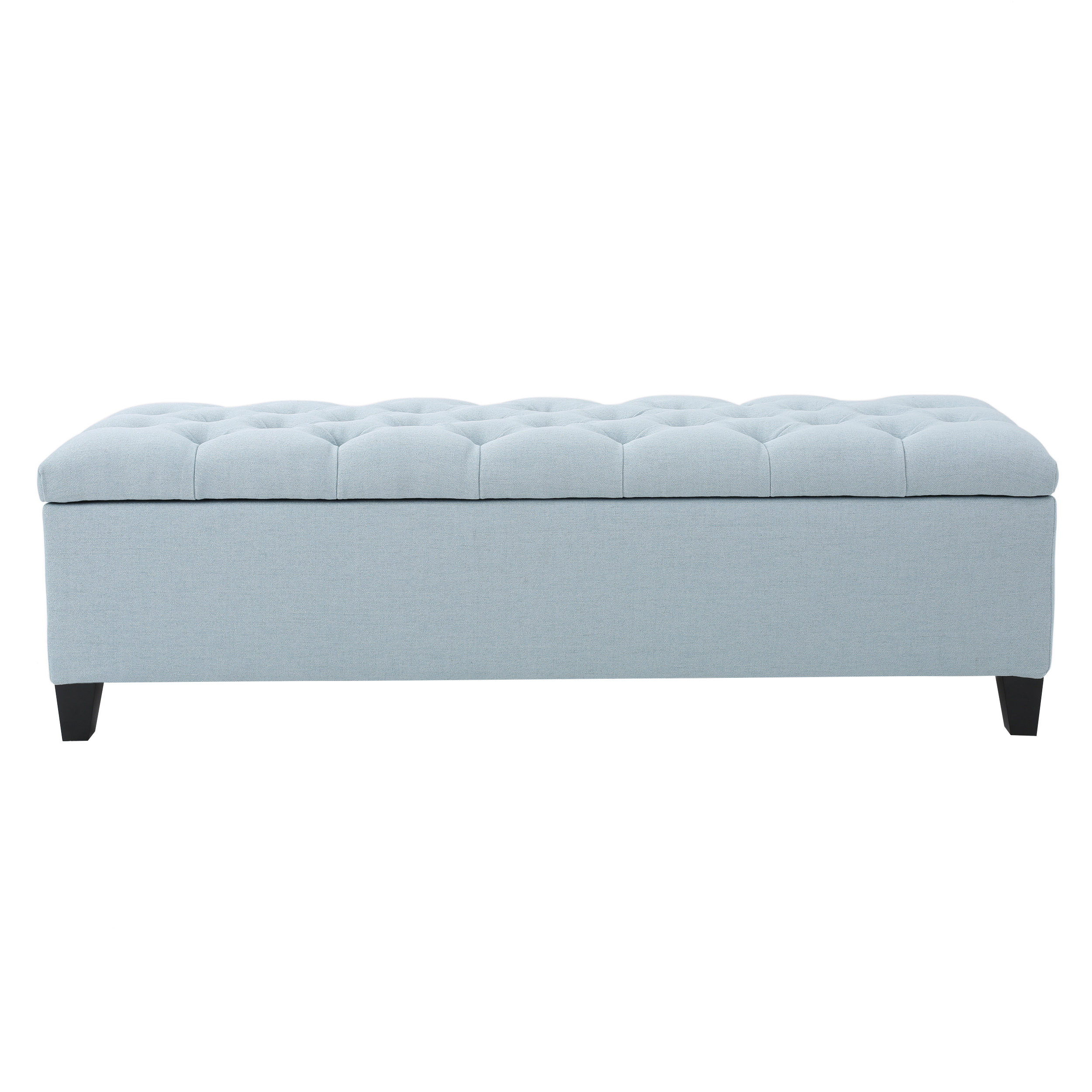 GLOUSTER Contemporary Storage Ottoman V2 with Button Tufting in Blue Fabric, 51 Inches
