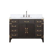 Brown Oak Single Bath Vanity 48 in. W x 22 in. D, Carrara Marble Top, and Faucet Set