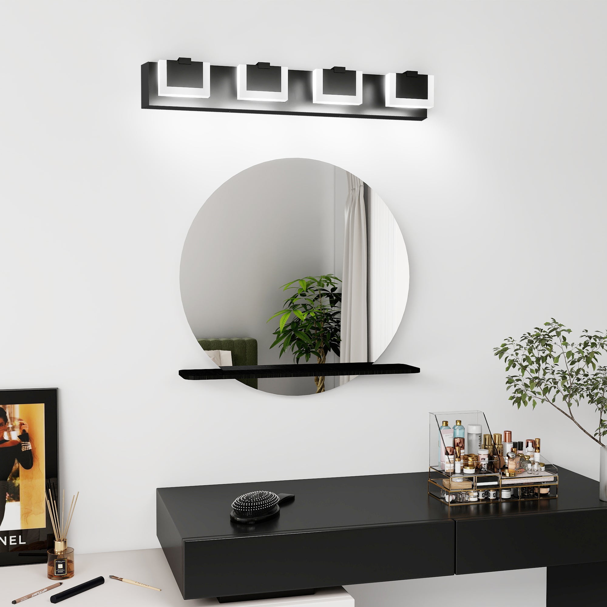4 Lights Modern Black Vanity Light Up and Down Black Bathroom Lighting Fixtures LED Bathroom Wall Light Over Mirror 6000K