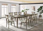 Bistro 88' Vintage Walnut 9 Piece Dining Table with Extension Leaf and Off White Fabric Dining Chairs