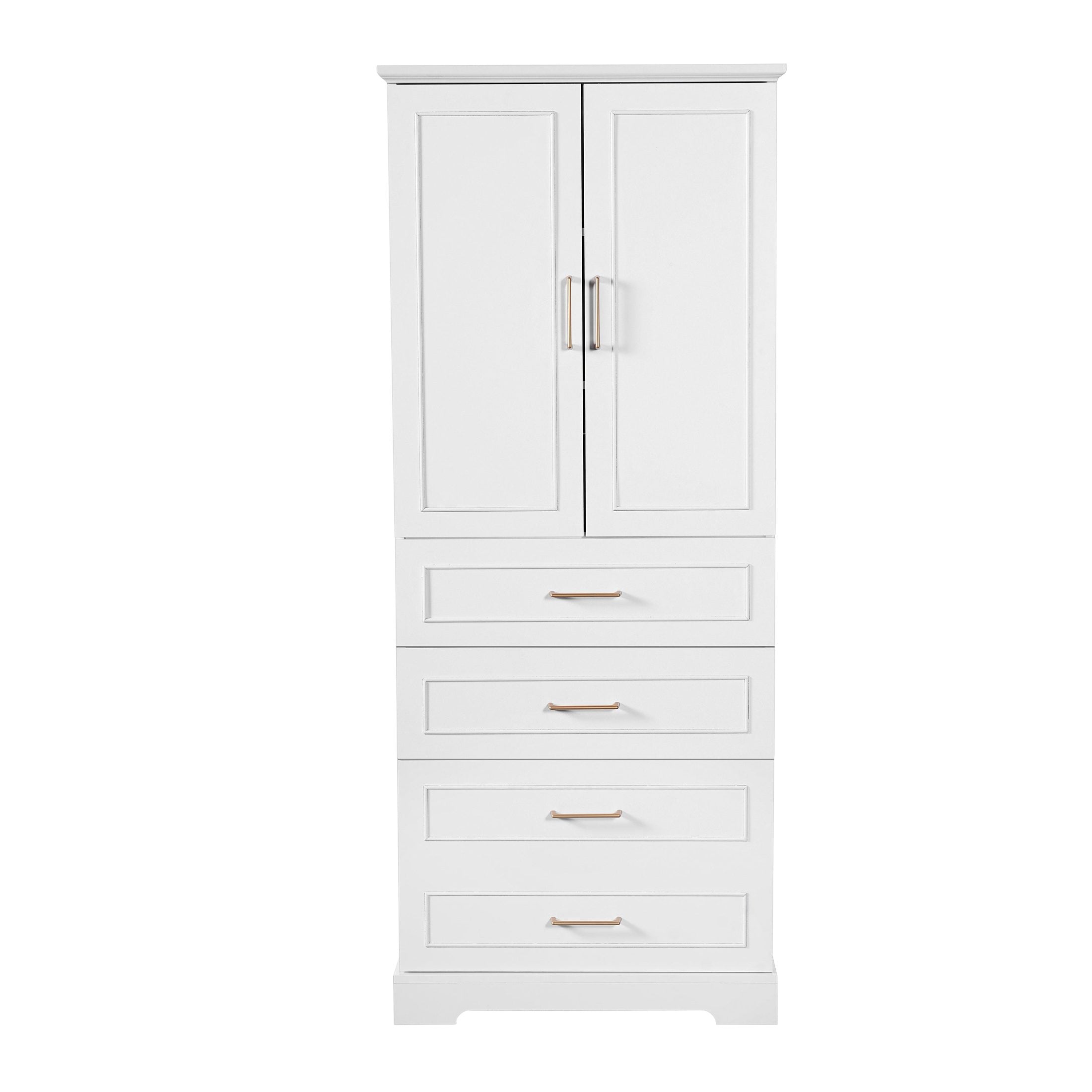 Modern Elegant Bathroom Cabinet with 3 Drawers, Adjustable Shelf, MDF Panels, Steel Handles, Soft-Close Doors, 72.2'' Tall, White