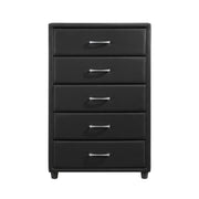 Contemporary Durable Black Faux Leather Covering 1pc Chest of Drawers Silver Tone Bar Pulls Stylish Furniture