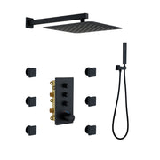 3-Function Thermostatic Shower Set in Matte Black, High-Pressure Rainfall, Handheld & Tub Spout, Anti-Scald Temperature Control, Modern Bathroom Fixture