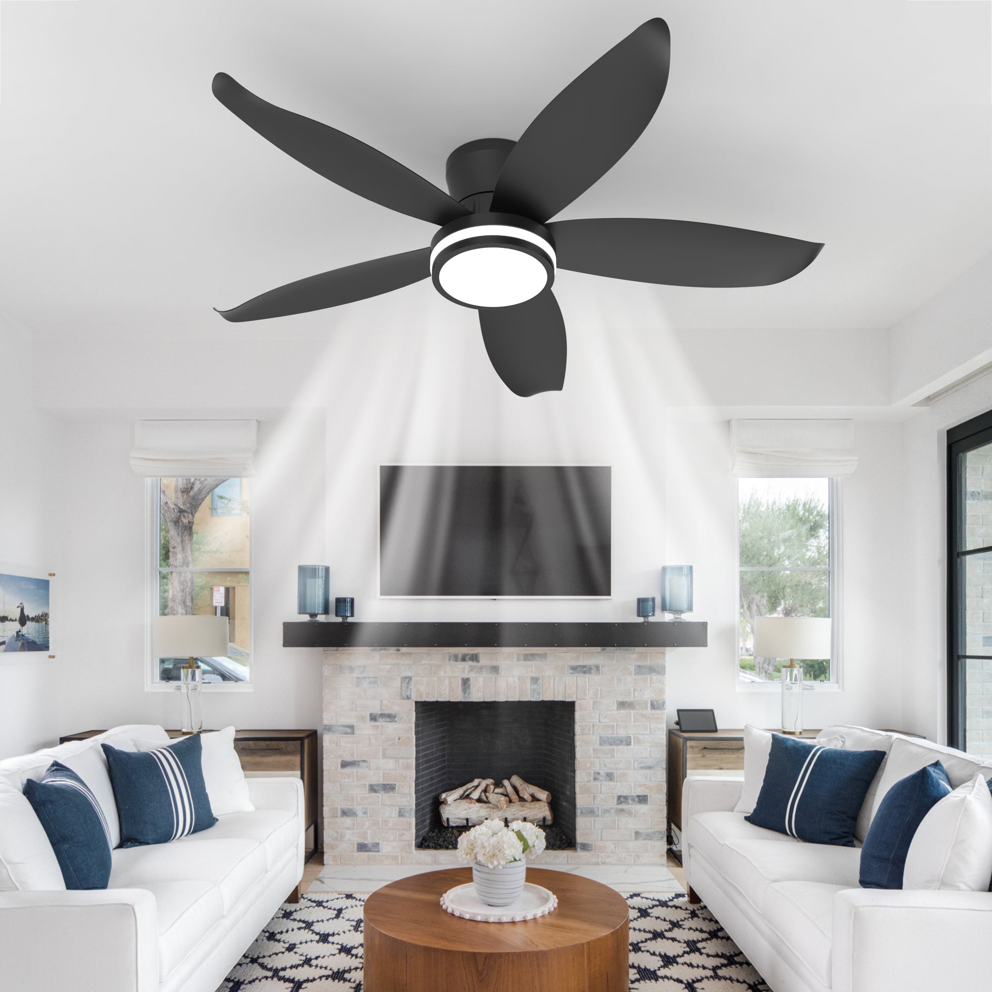 42-inch 5-blade high-airflow easy-install plug-in ABS blade ceiling fan light