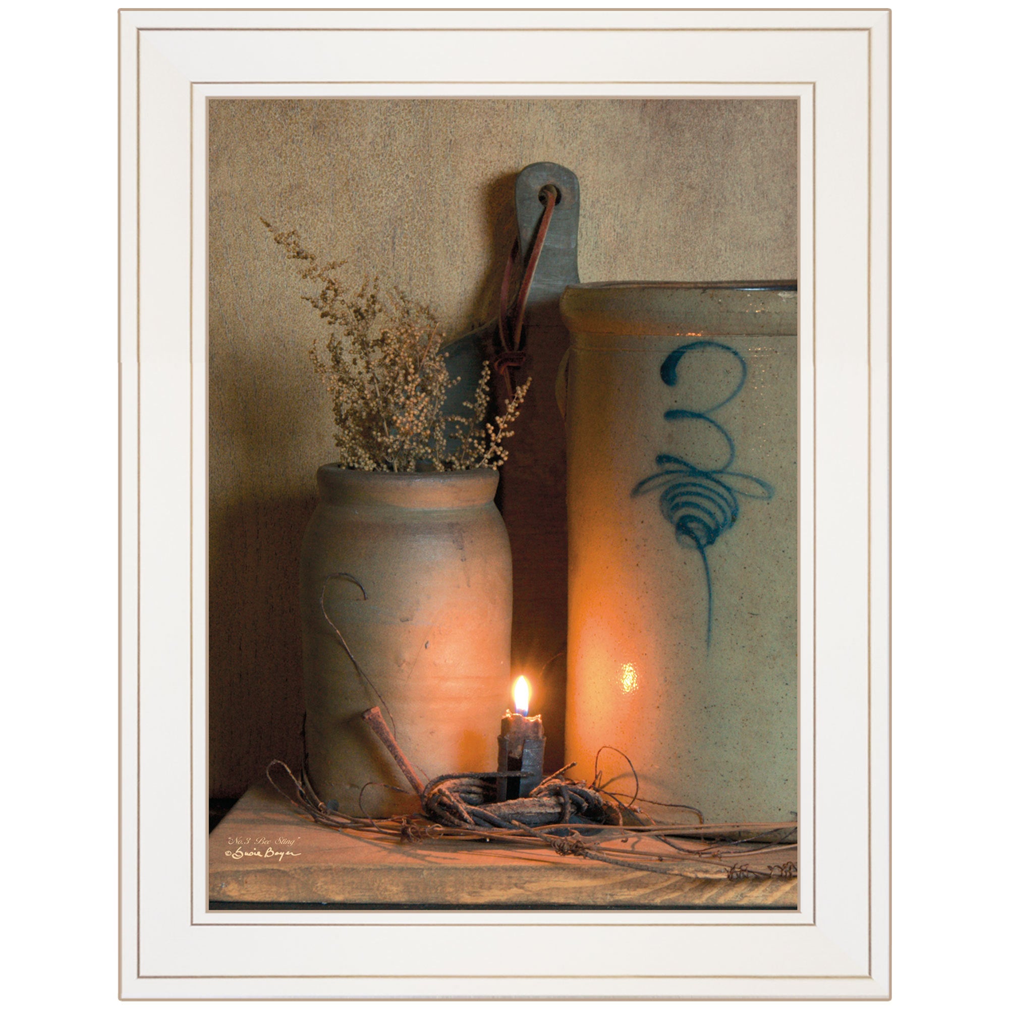'No. 3 Bee Sting' on a crock by Susan Boyer, Ready to Hang Framed Print, White Frame