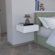 Floating Nightstand 5'H, Modern Wall-Mounted Bedside Shelf with Drawer, White