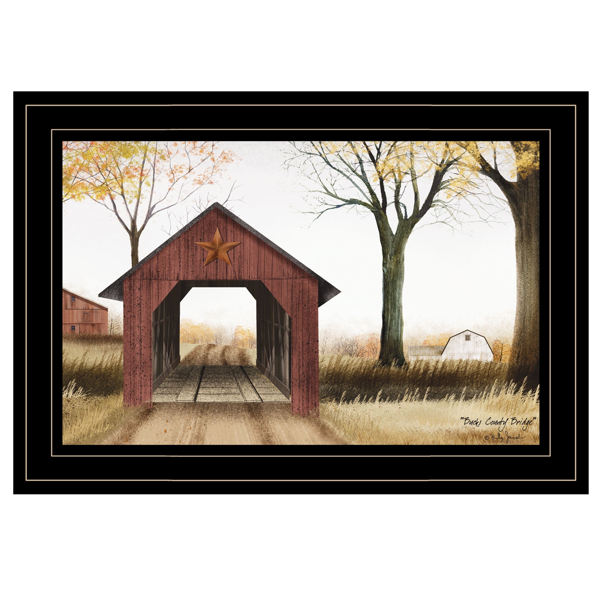 'Bucks County Bridge' By Billy Jacobs, Ready to Hang Framed Print, Black Frame