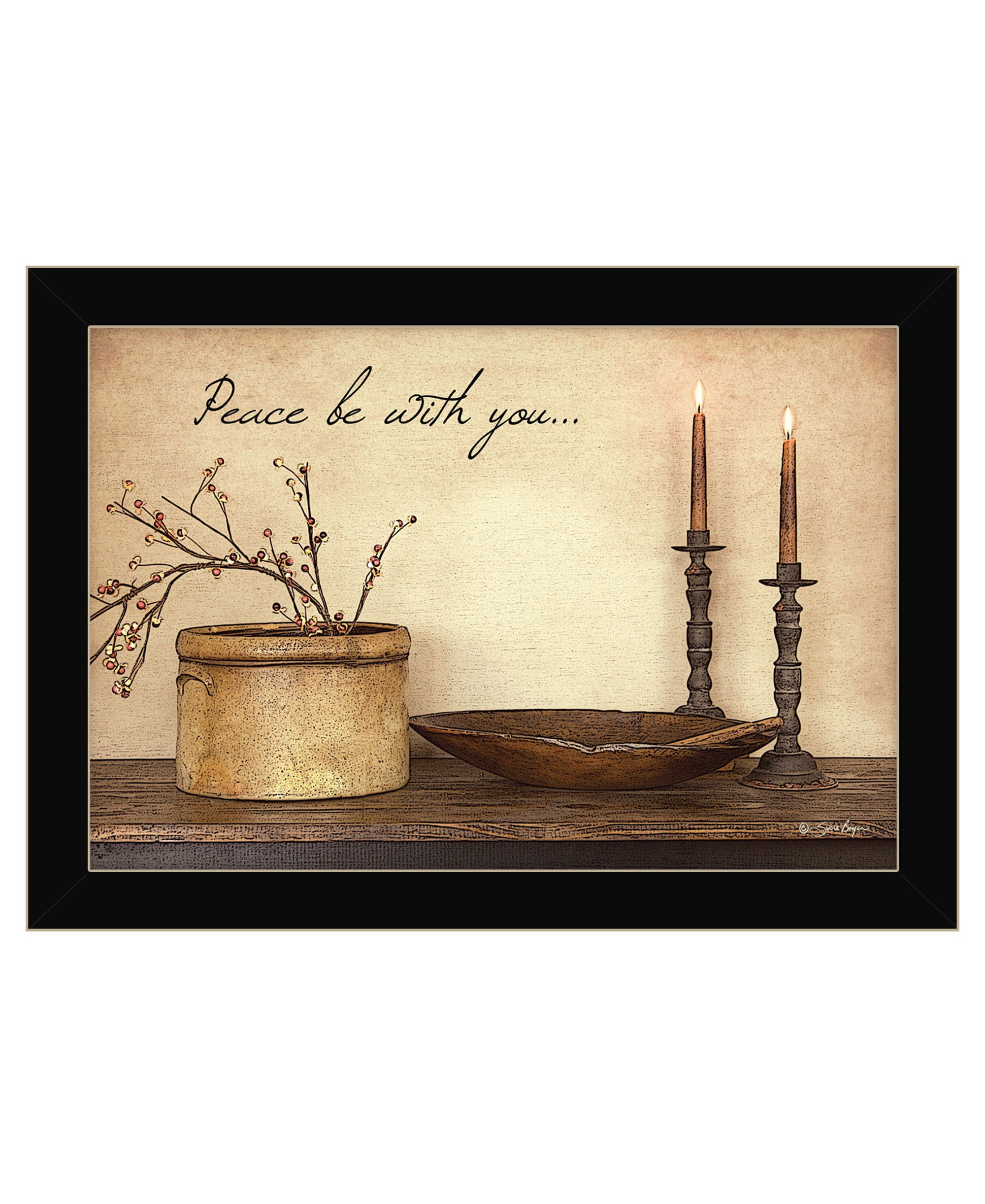 'Peace Be with You' by Artisan Susie Boyer, Ready to Hang Framed Print, Black Frame