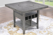 Dining Room Gray 1pc Counter Height Table w Built in Lazy Suzan Storage Shelf Dining Table Bottom Functional Kitchen Table