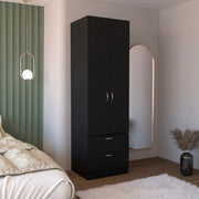 Armoire Wardrove 76' H, Hanging Rod, 2 Drawers, 1 Shelf, Black