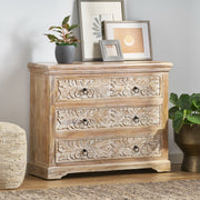 Acacia Wood 3 Drawer Dresser, 40 Inches Wide Accent Storage Cabinet