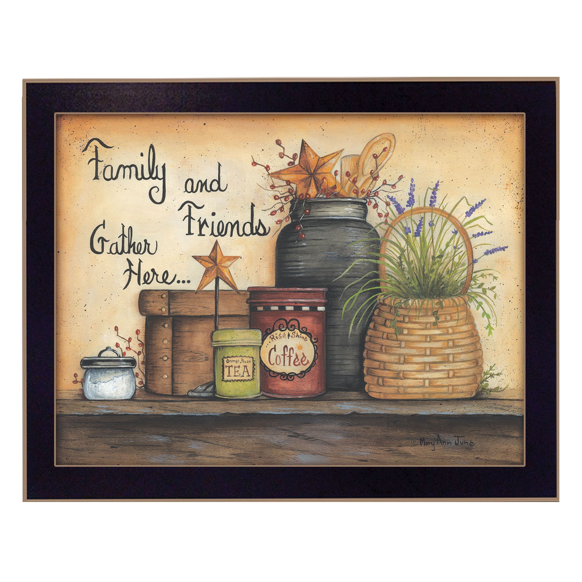 'Family and Friends' By Mary June, Printed Wall Art, Ready To Hang Framed Poster, Black Frame