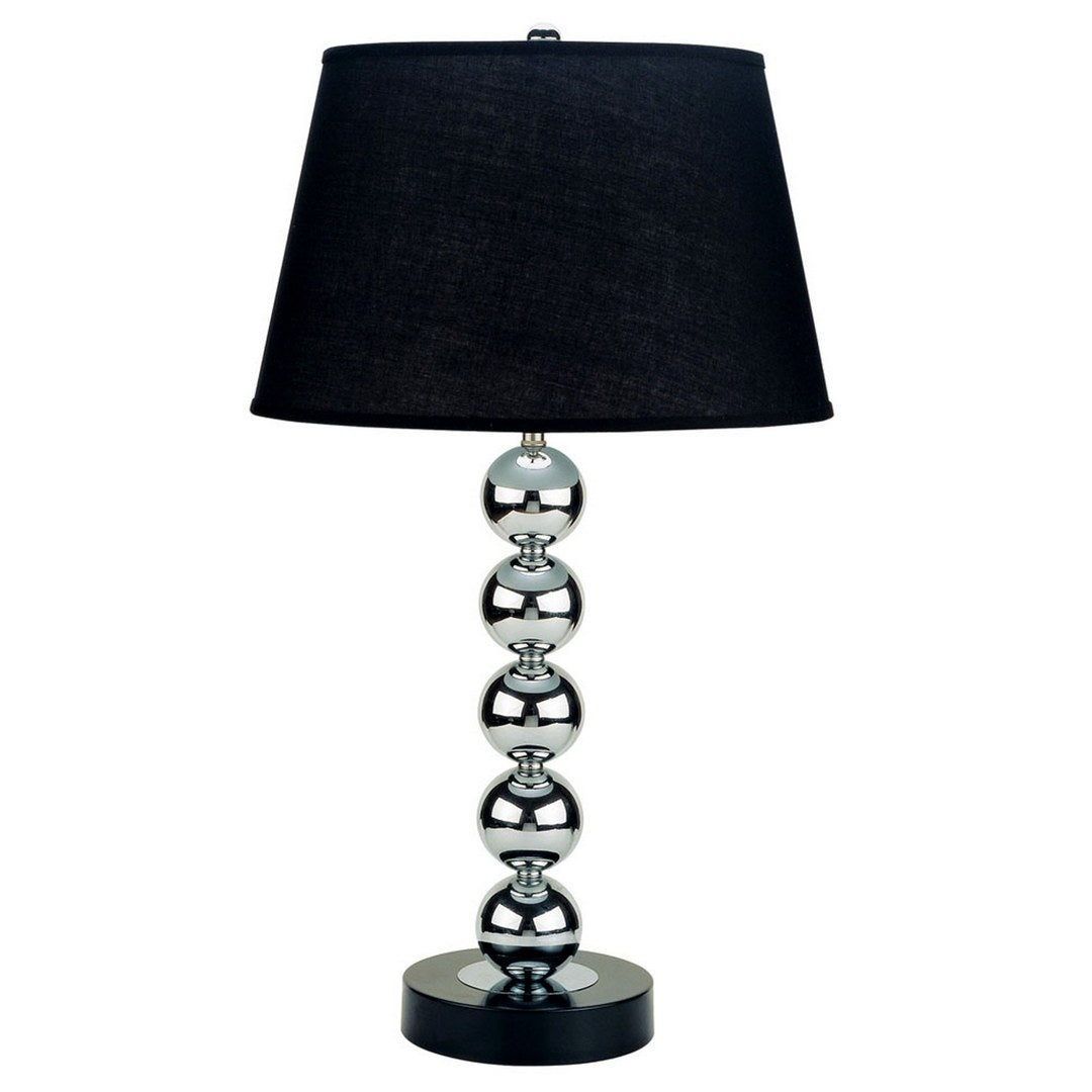 30' Tall Metal Table Lamp with Chrome finish, Black Fabric Shade