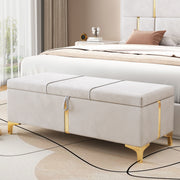 Elegant Upholstered Storage Ottoman,Storage Bench with Metal Legs for Bedroom,Living Room,Fully Assembled Except Legs,Beige