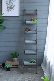 Farmhouse Foldable Reed Galvanized and Wood Ladder Planter 14.2' x 7.5' x 70.9'