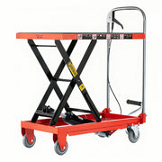 Hydraulic Lift Table Cart 500lbs Load Capacity Red Iron Single Scissor Lift with Non-Slip Pads and Wheels