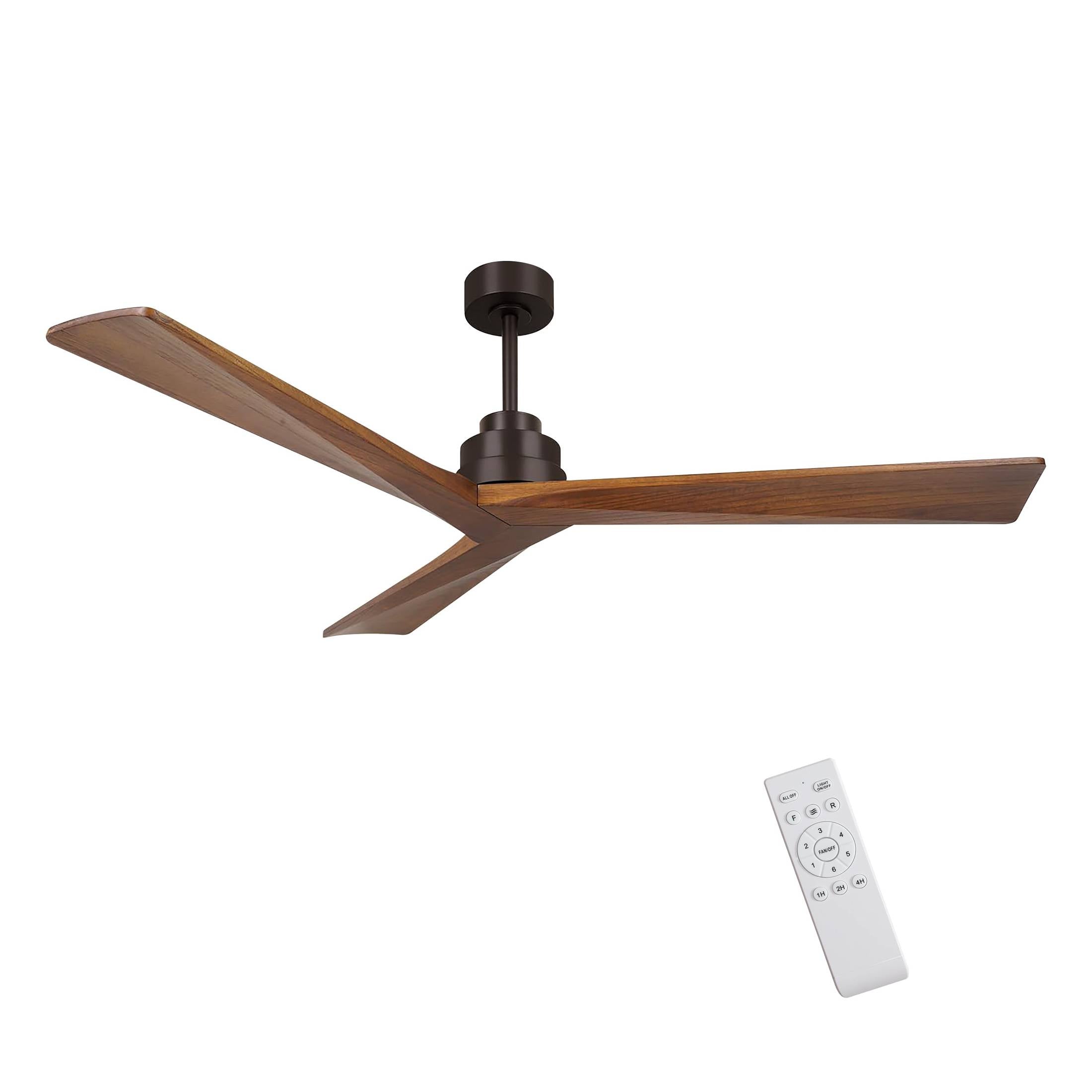 52' Wood  Ceiling Fan NO light, 3 Reversible Blades, with 6 Speeds Reversible DC Motor,Low Profile Ceiling Fan with no light for Living Room Kitchen Bedroom