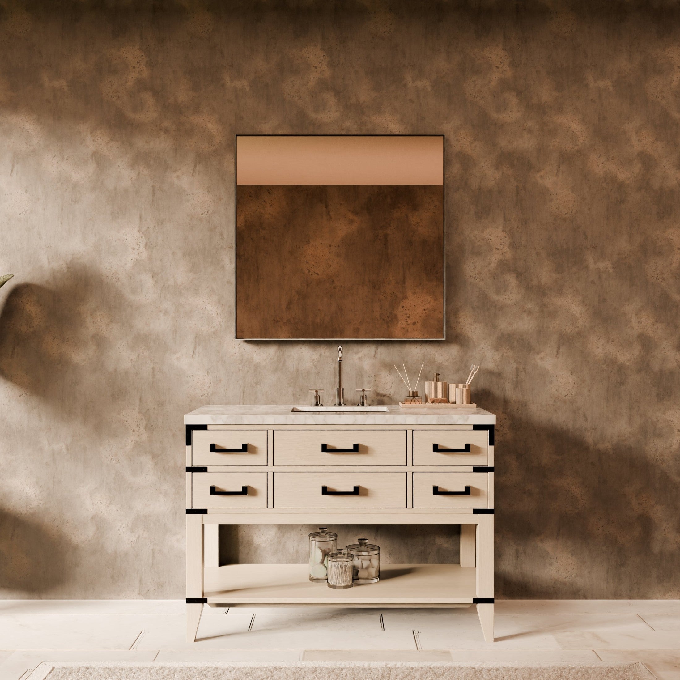 White Oak Single Bath Vanity 48 in. W x 22 in. D, with Carrara Marble Top
