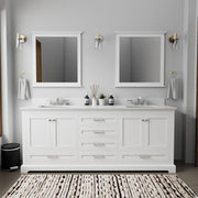 White Double Bath Vanity 80 in. W x 22 in. D, White Quartz Top, and Faucet Set