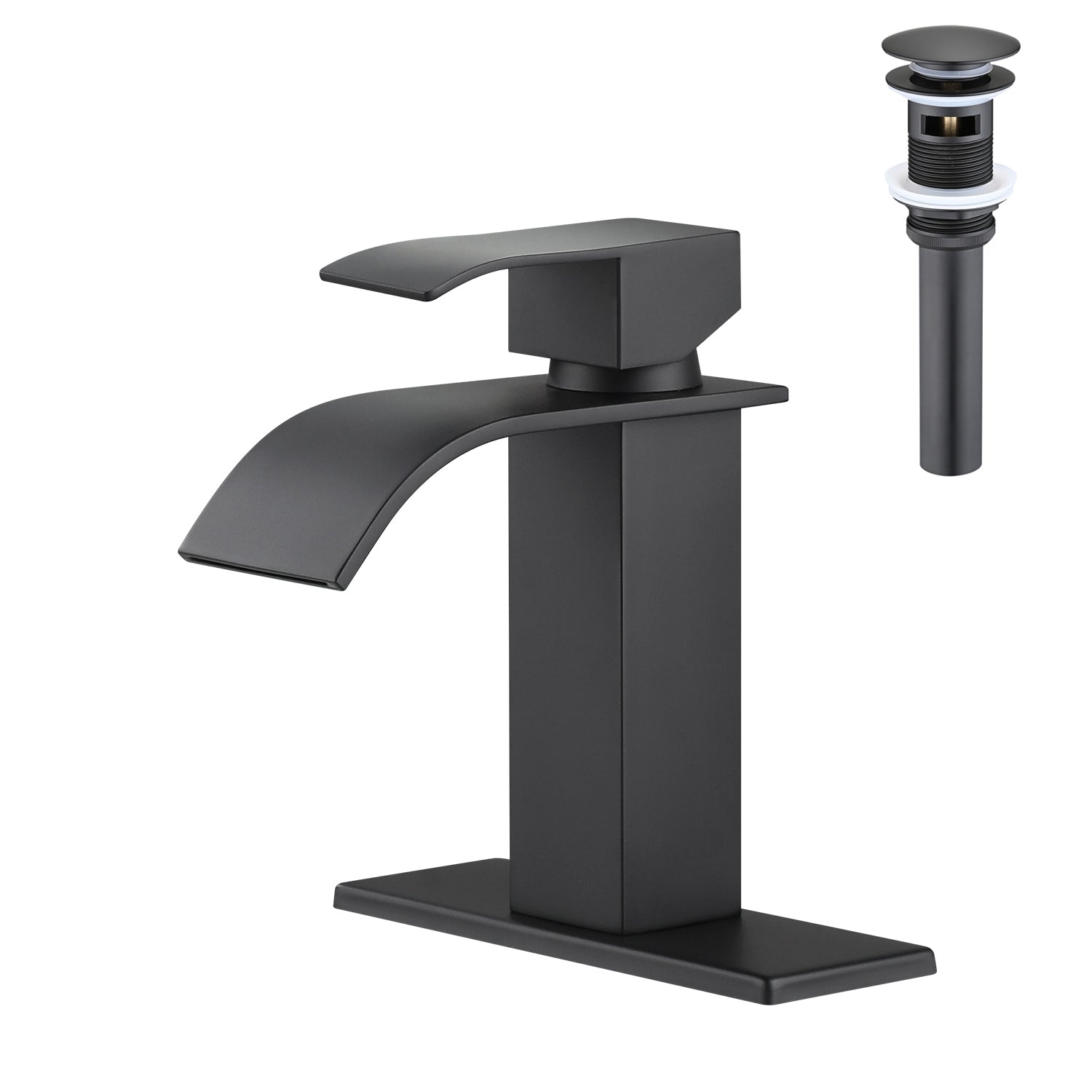 Waterfall Spout Bathroom Sink Single Handle Faucet with Pop-Up Drain (with Overflow)