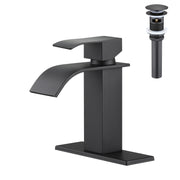 Waterfall Spout Bathroom Sink Single Handle Faucet with Pop-Up Drain (with Overflow)