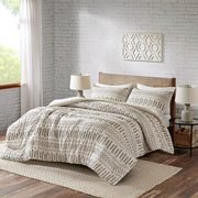 Cotton Jacquard Comforter Mini Set Ivory/Charcoal Full/Queen