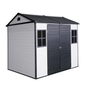 Resin Outdoor Storage Shed Waterproof with Floor & Windows, Lockable Door, Grey White, 8 x 6 ft