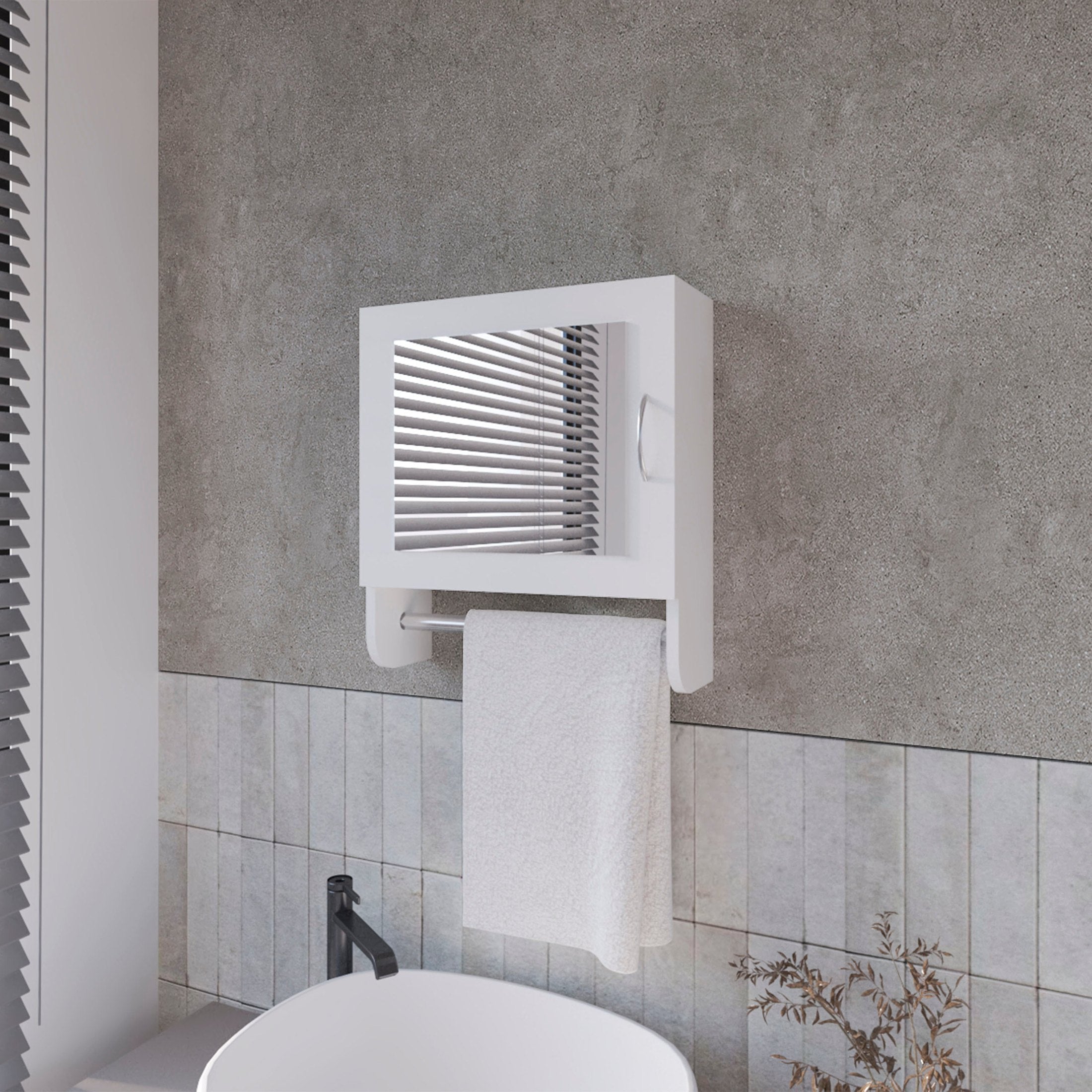 Pine Medicine Cabinet in Melamine With a Towel Bar And Included Mirror, White