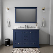 Navy Blue Double Bath Vanity 48 in. W x 22 in. D, White Quartz Top, and Faucet Set