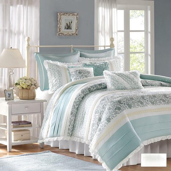 King 9 Piece Cotton Percale Duvet Cover Set