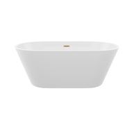 59' Acrylic Freestanding Bathtub, Stand Alone Soaking Tub, Gloss White Finish, Gold Overflow & Pop-Up Drain