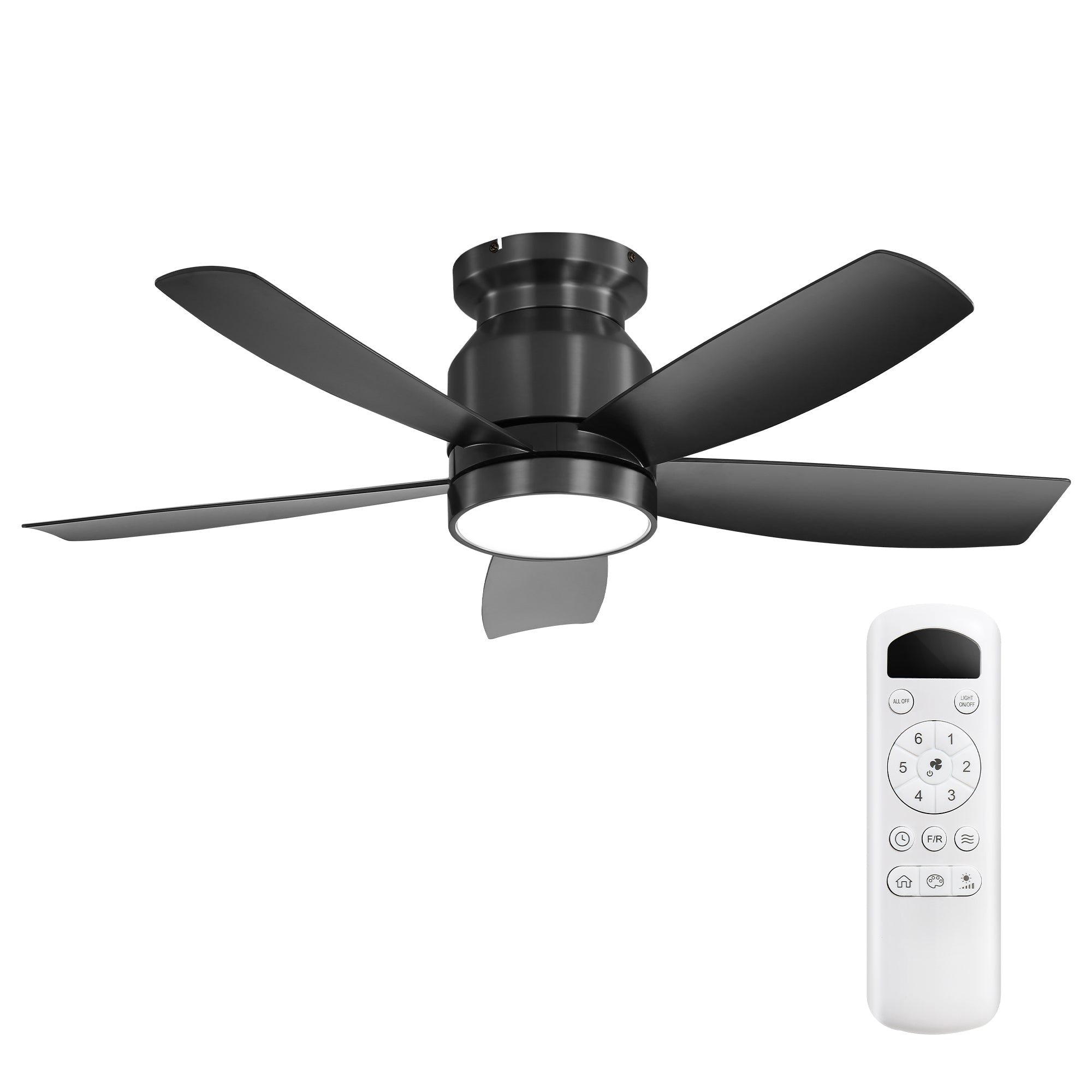 42 Inch Flush Mount Ceiling Fans with LED Light 22W and Remote Control 5 ABS Fan Blades for Bedroom