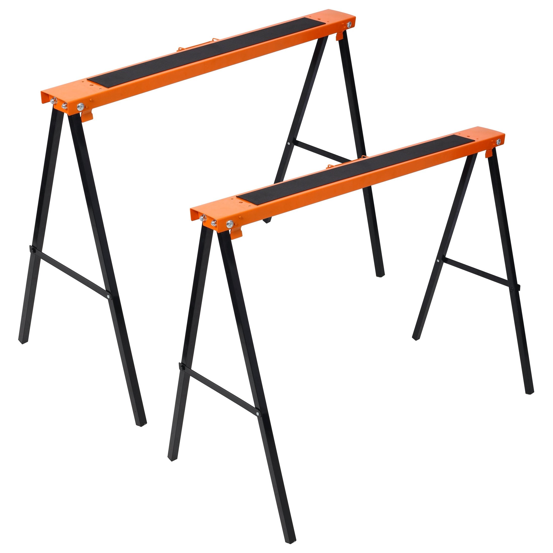 Saw Horses 2 Pack, Folding Portable Work Horse with Fast Open Legs, Convenient Handle, Heavy Duty Steel Sawhorse for Garage, Workshop, Fully Assembled,orange+black color